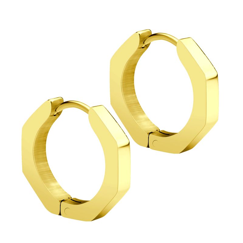 Gold plated Hexagon shaped Stainless Steel Huggies - Click Image to Close